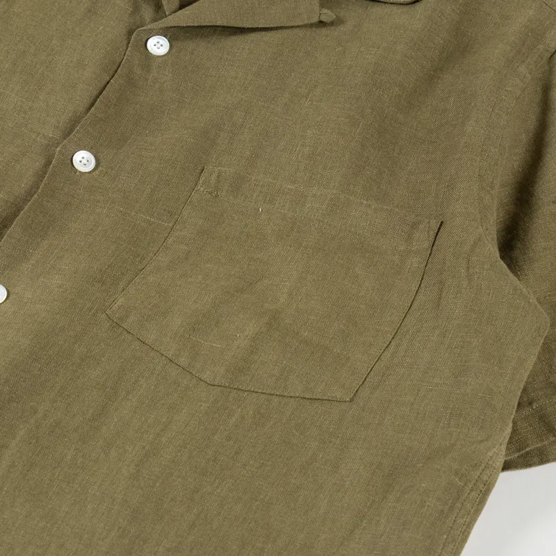 Portuguese Flannel Linen Camp Collar Shirt Olive-3