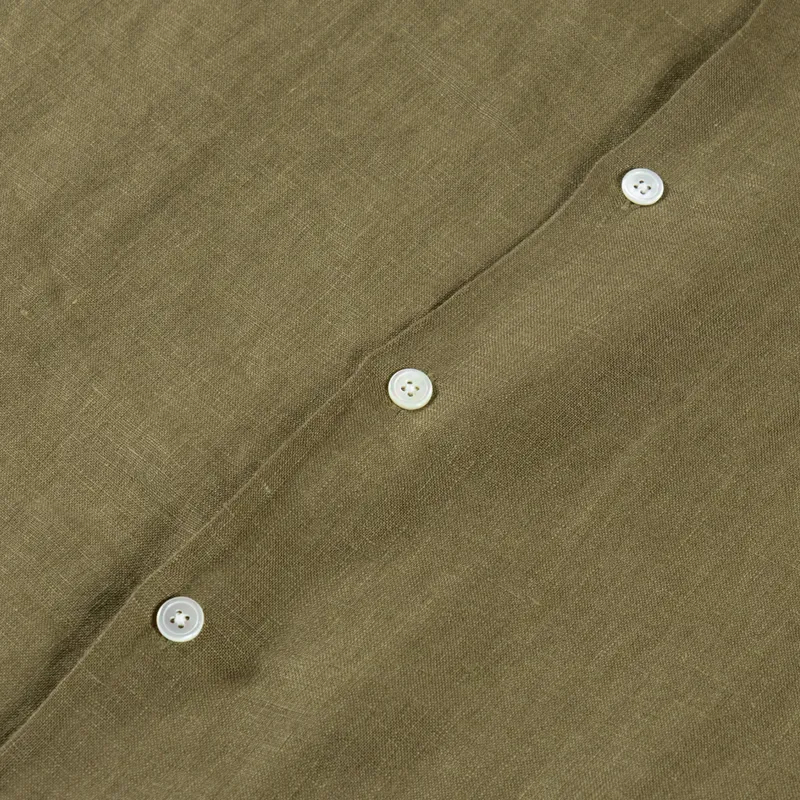 Portuguese Flannel Linen Camp Collar Shirt Olive-4