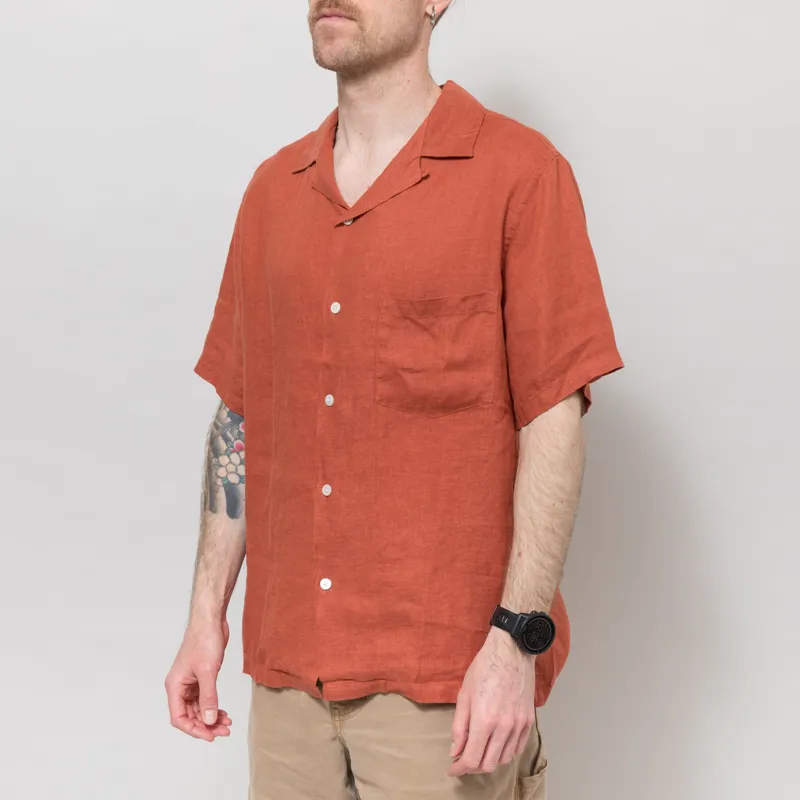 Portuguese Flannel Linen Camp Collar Shirt Terracotta-1