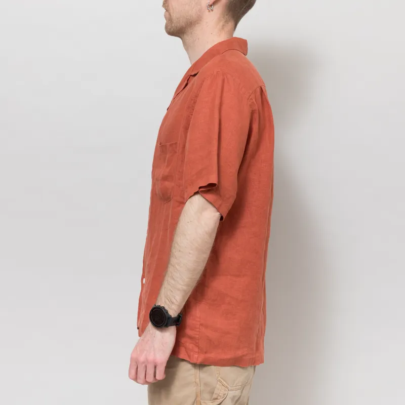 Portuguese Flannel Linen Camp Collar Shirt Terracotta-2