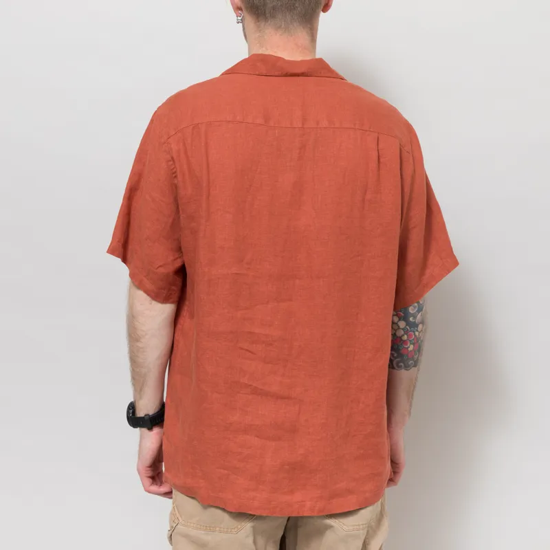 Portuguese Flannel Linen Camp Collar Shirt Terracotta-3