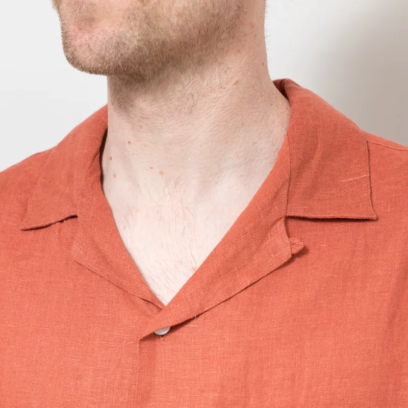 Portuguese Flannel Linen Camp Collar Shirt Terracotta-6