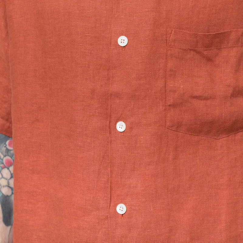 Portuguese Flannel Linen Camp Collar Shirt Terracotta-7