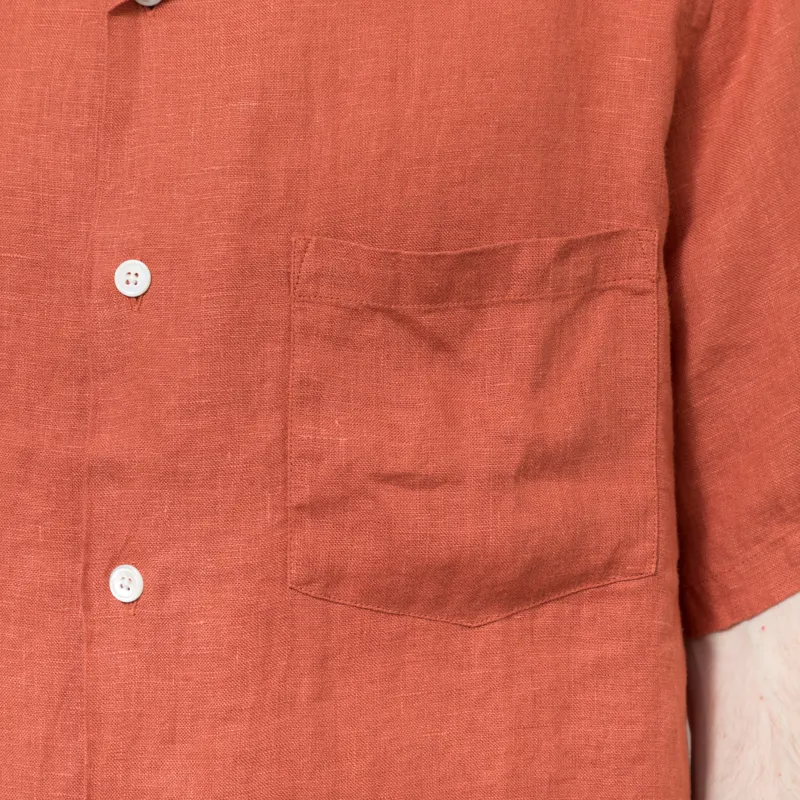 Portuguese Flannel Linen Camp Collar Shirt Terracotta-8
