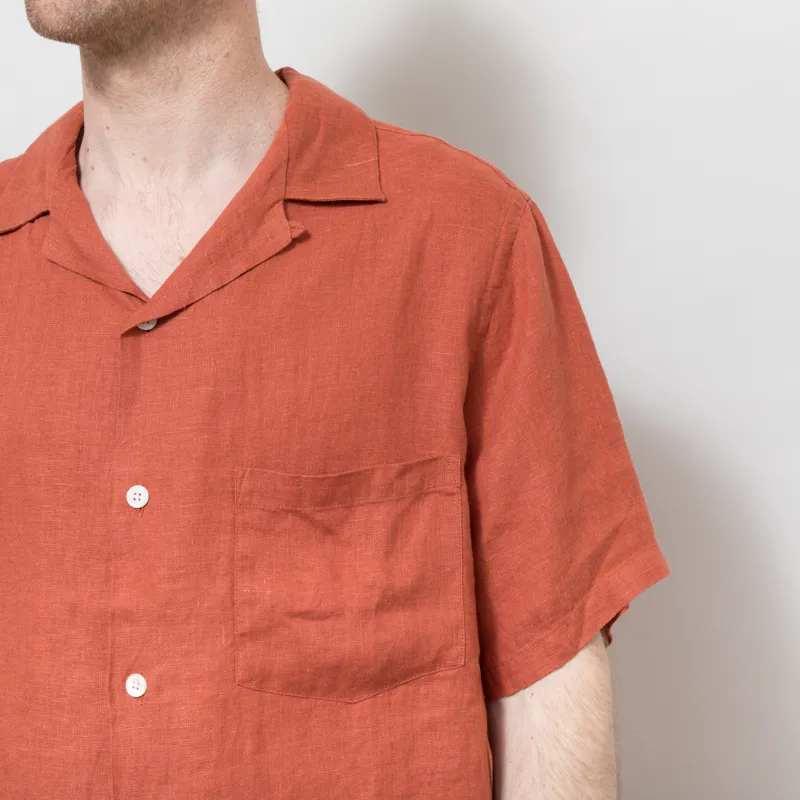 Portuguese Flannel Linen Camp Collar Shirt Terracotta-5