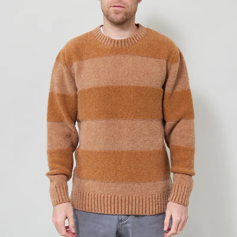 Origin Knitwear Souffle Striped Crew Caramel