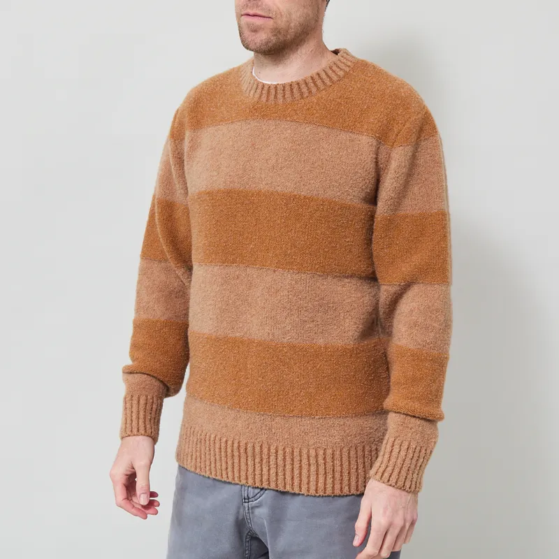 Origin Knitwear Souffle Striped Crew Caramel-1