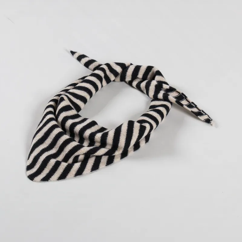 Scarlet Knitwear Womens Lambswool Neckerchief Striped Black Oatmeal-1
