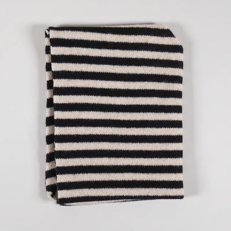 Scarlet Knitwear Womens Lambswool Neckerchief Striped Black Oatmeal-2