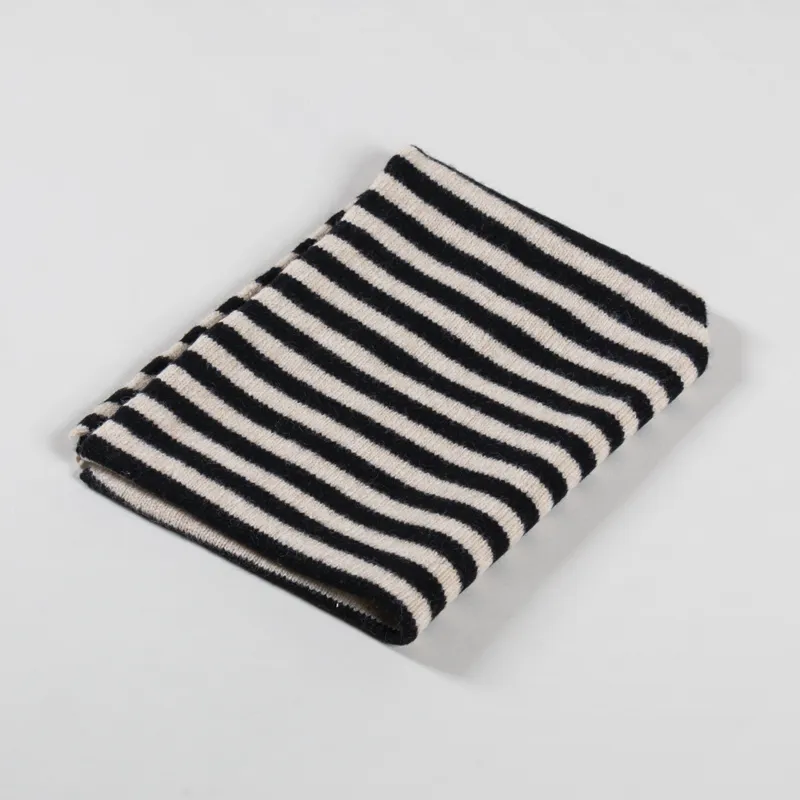 Scarlet Knitwear Womens Lambswool Neckerchief Striped Black Oatmeal-3
