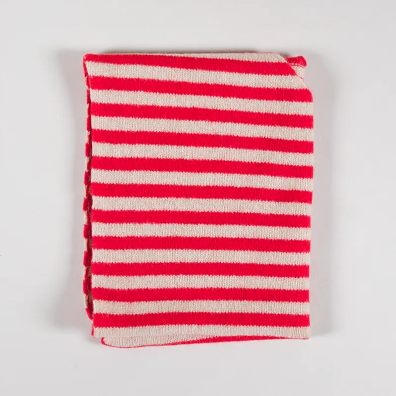 Scarlet Knitwear Womens Lambswool Neckerchief Striped Red Oatmeal-2