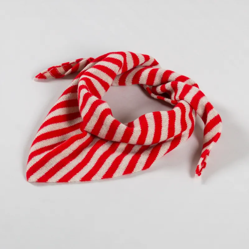 Scarlet Knitwear Womens Lambswool Neckerchief Striped Red Oatmeal-1