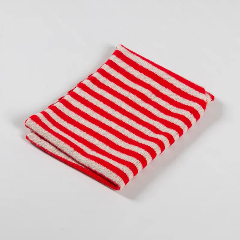 Scarlet Knitwear Womens Lambswool Neckerchief Striped Red Oatmeal-3