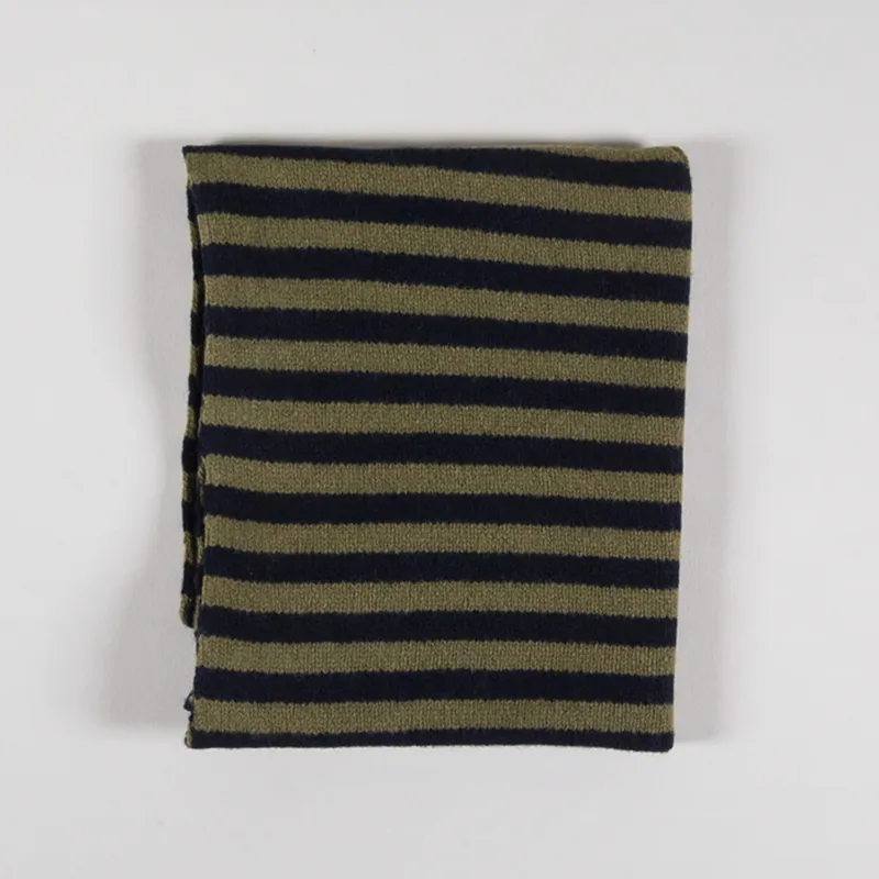 Scarlet Knitwear Womens Lambswool Neckerchief Striped Navy Olive-2