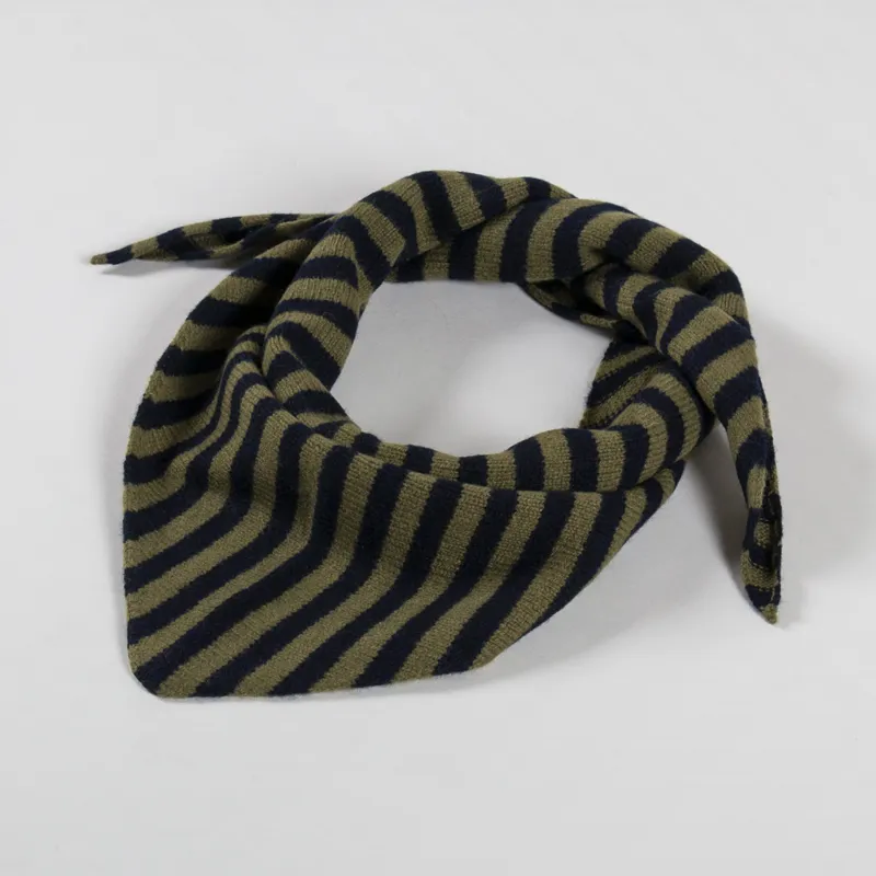 Scarlet Knitwear Womens Lambswool Neckerchief Striped Navy Olive-1