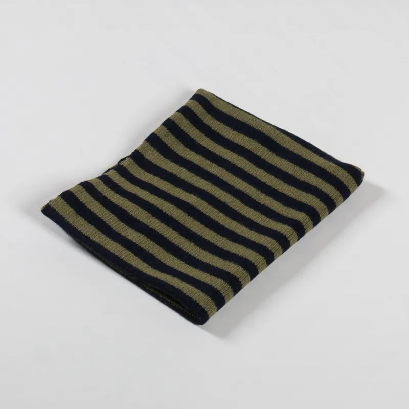 Scarlet Knitwear Womens Lambswool Neckerchief Striped Navy Olive-3