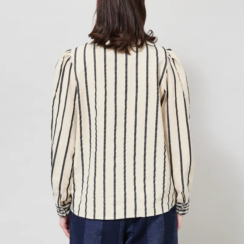Lowie Womens Stripe Scallop Blouse Cream-2