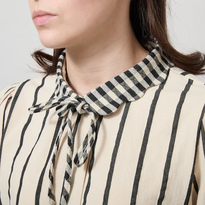 Lowie Womens Stripe Scallop Blouse Cream-3
