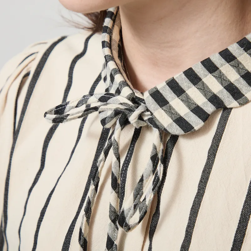 Lowie Womens Stripe Scallop Blouse Cream-4