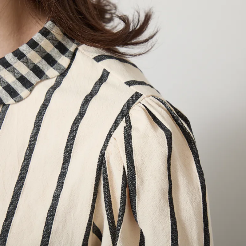 Lowie Womens Stripe Scallop Blouse Cream-7