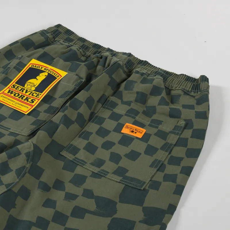 Service Works Printed Chef Shorts Olive Checker-3