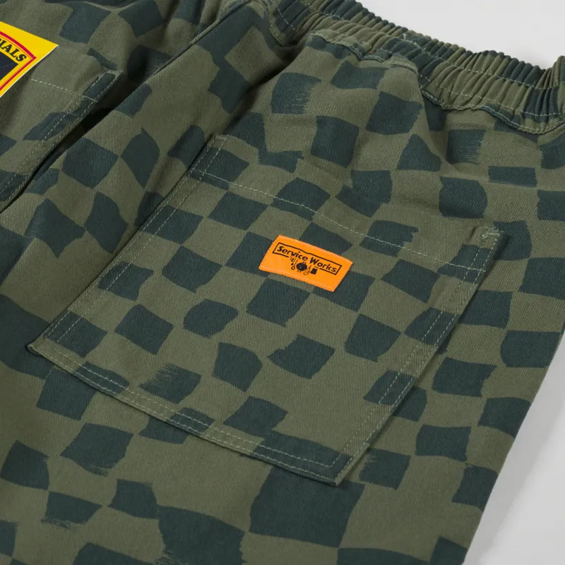 Service Works Printed Chef Shorts Olive Checker-5