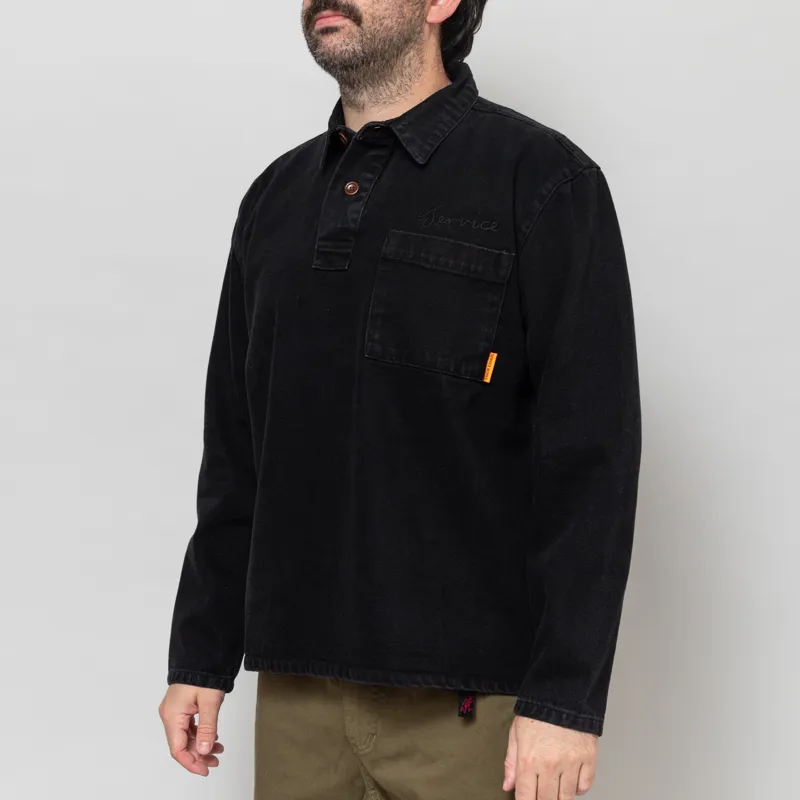Service Works Mens Denim Script Popover Shirt Black Dark Wash