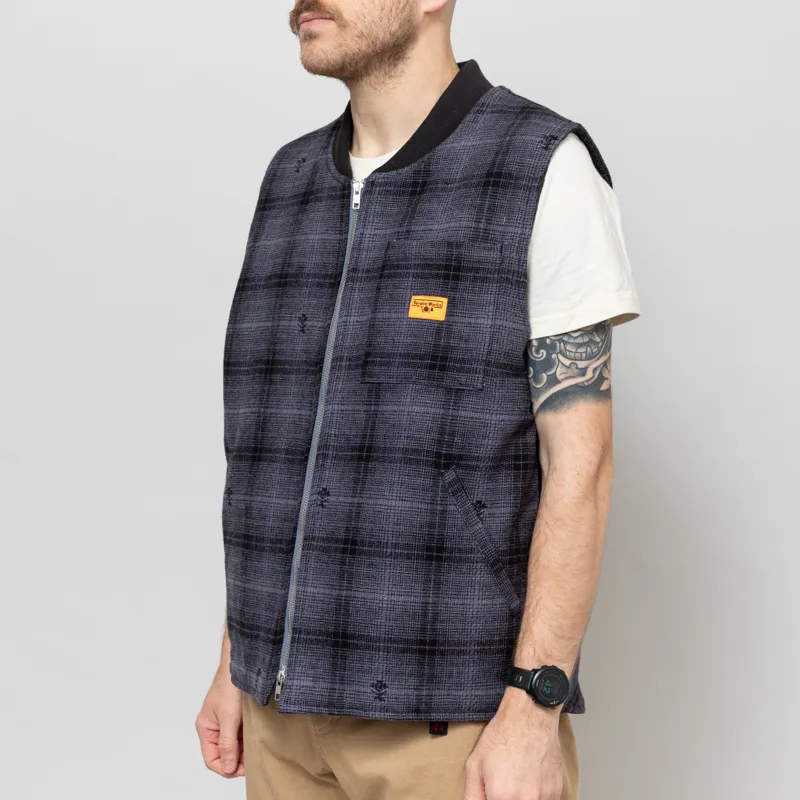 Service Works Mens Thistle Plaid Padded Work Vest Black Blue