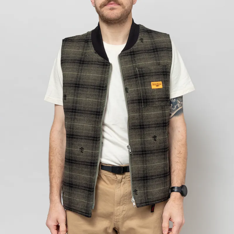 Service Works Thistle Plaid Padded Work Vest Olive-2