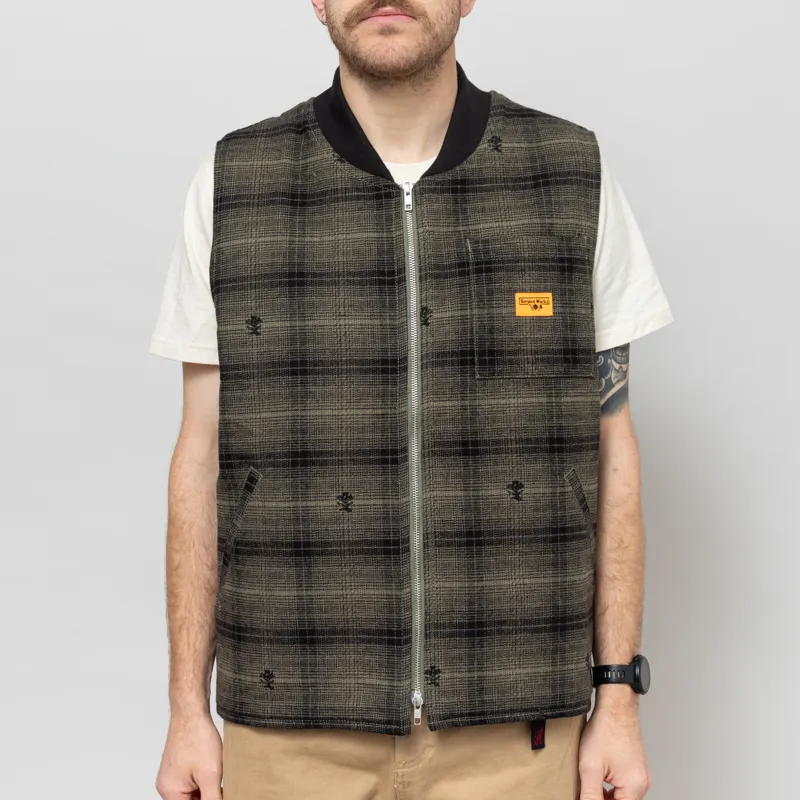 Service Works Thistle Plaid Padded Work Vest Olive