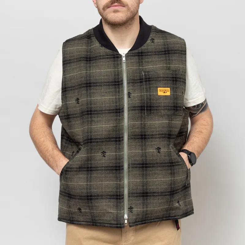 Service Works Thistle Plaid Padded Work Vest Olive-1