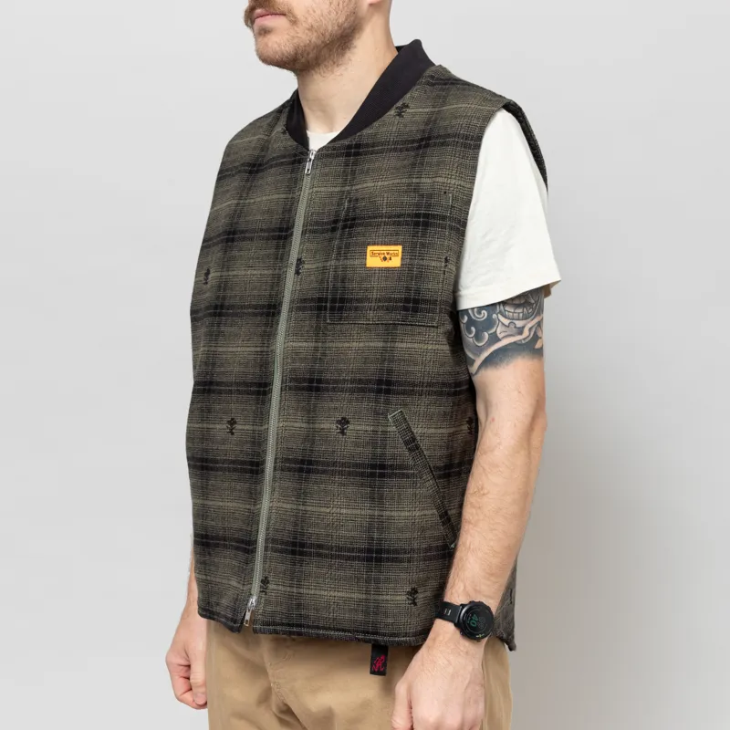 Service Works Thistle Plaid Padded Work Vest Olive-3