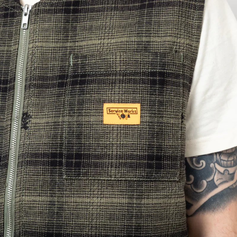 Service Works Thistle Plaid Padded Work Vest Olive-8