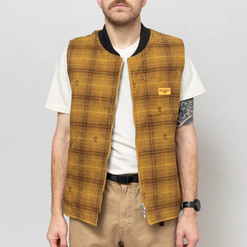 Service Works Thistle Plaid Padded Work Vest Ochre-2