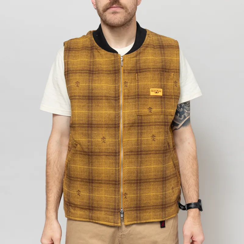 Service Works Thistle Plaid Padded Work Vest Ochre