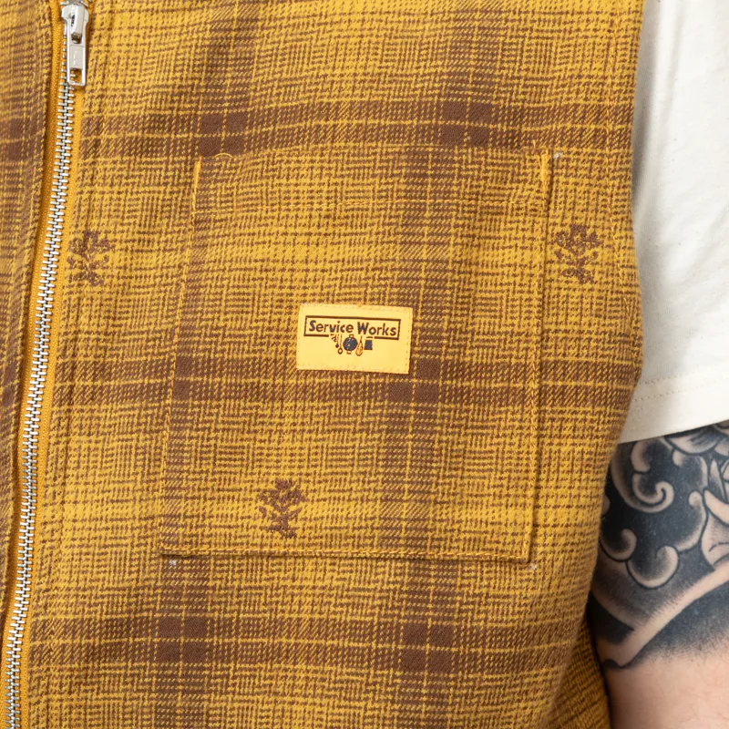 Service Works Thistle Plaid Padded Work Vest Ochre-9