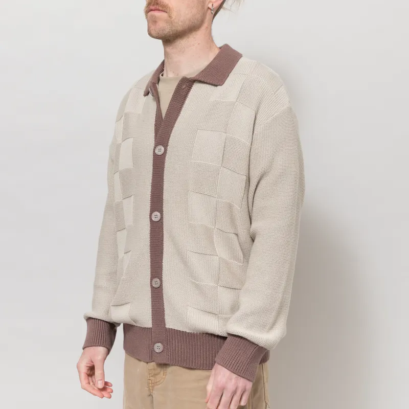 Service Works Check Panel Cardigan Mushroom-1