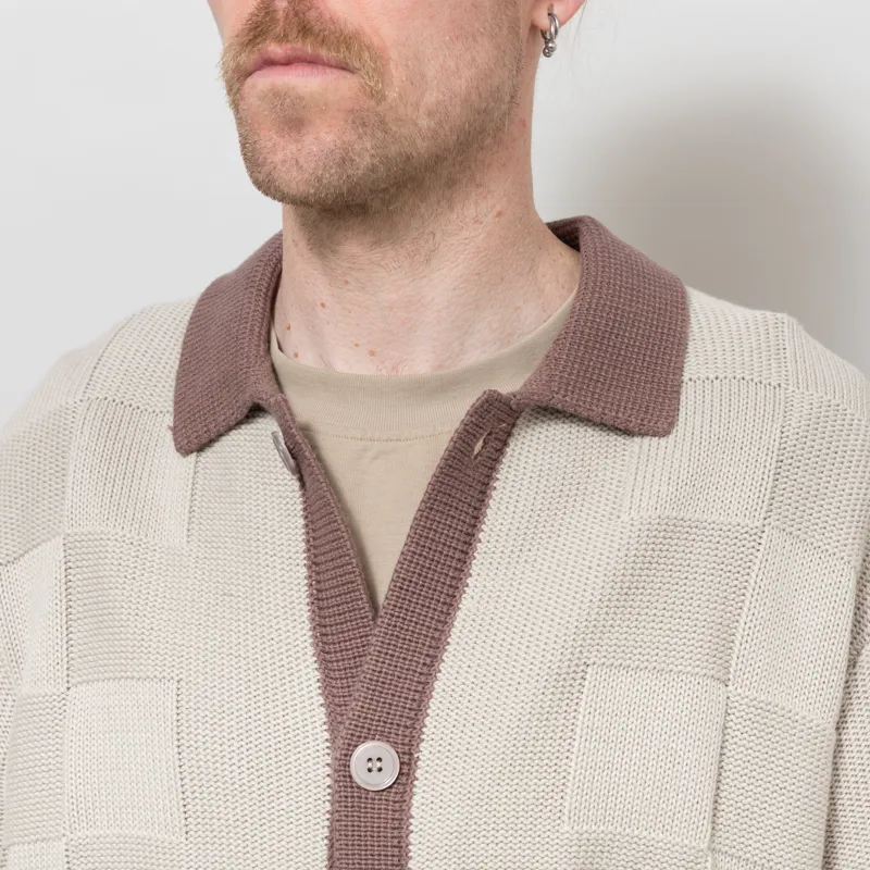 Service Works Check Panel Cardigan Mushroom-5