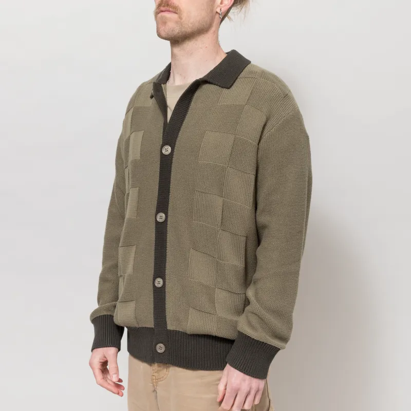 Service Works Check Panel Cardigan Olive-1