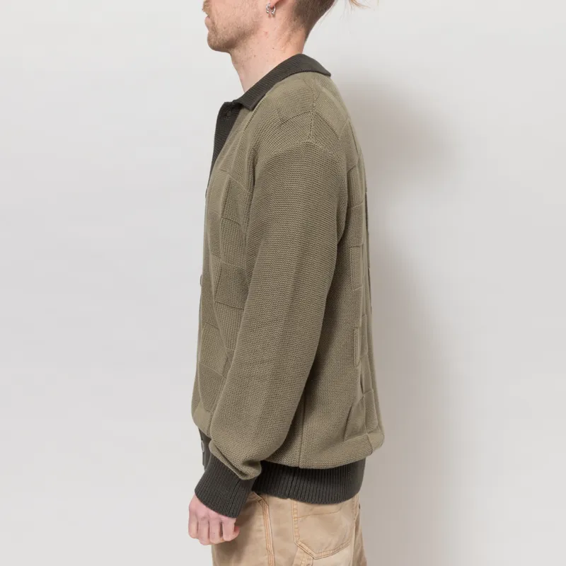 Service Works Check Panel Cardigan Olive-2