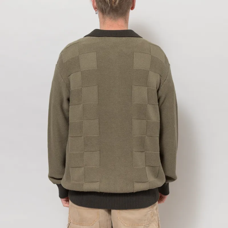 Service Works Check Panel Cardigan Olive-3