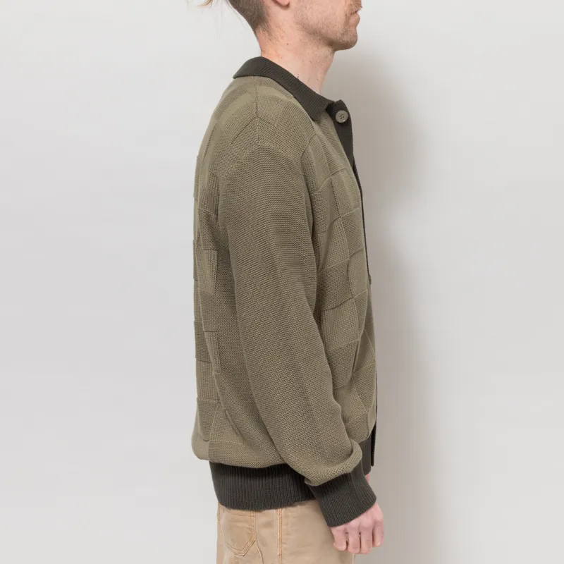 Service Works Check Panel Cardigan Olive-4