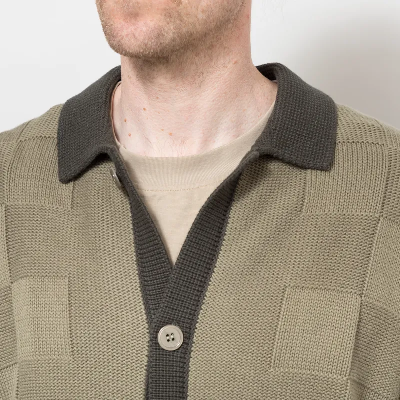 Service Works Check Panel Cardigan Olive-5