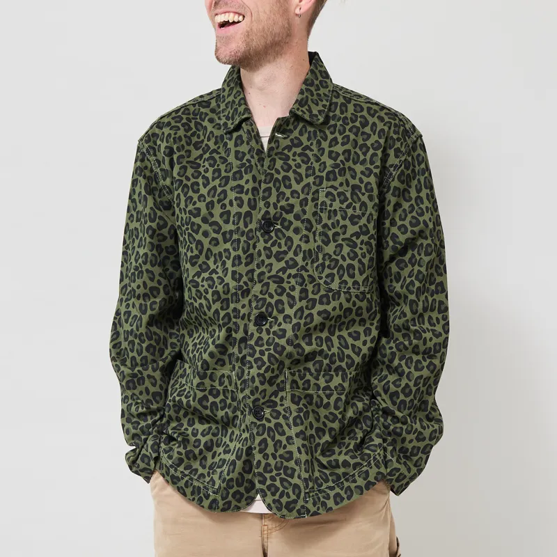 Service Works Pattern Easy Chef Shirt Green Leopard