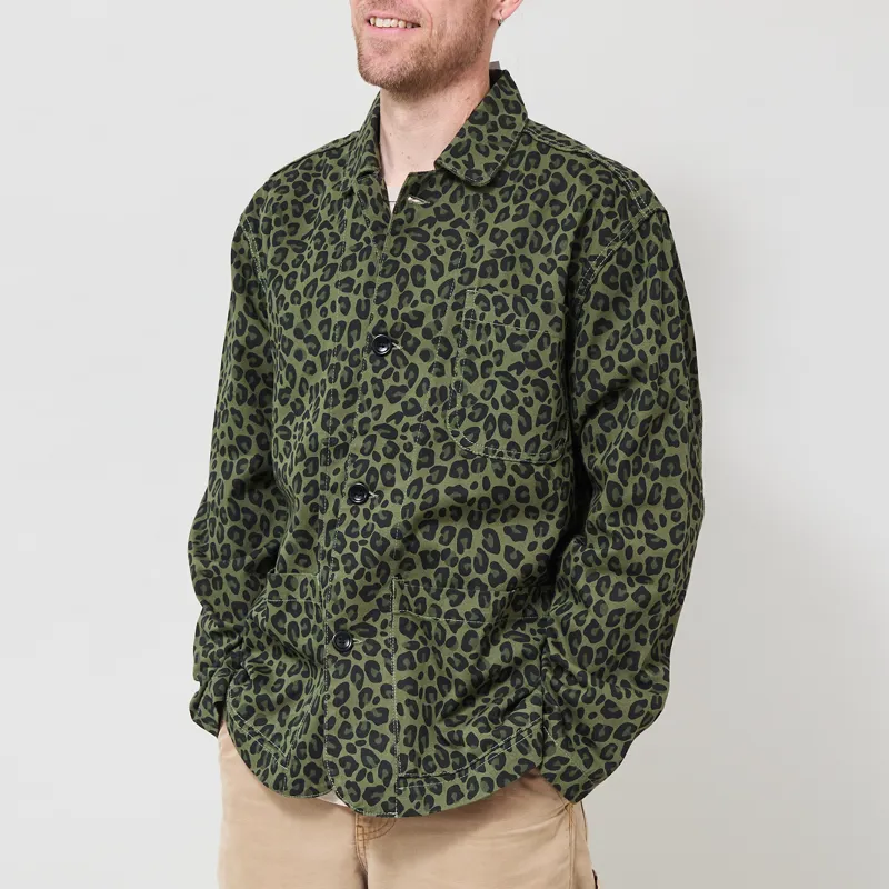 Service Works Pattern Easy Chef Shirt Green Leopard-1