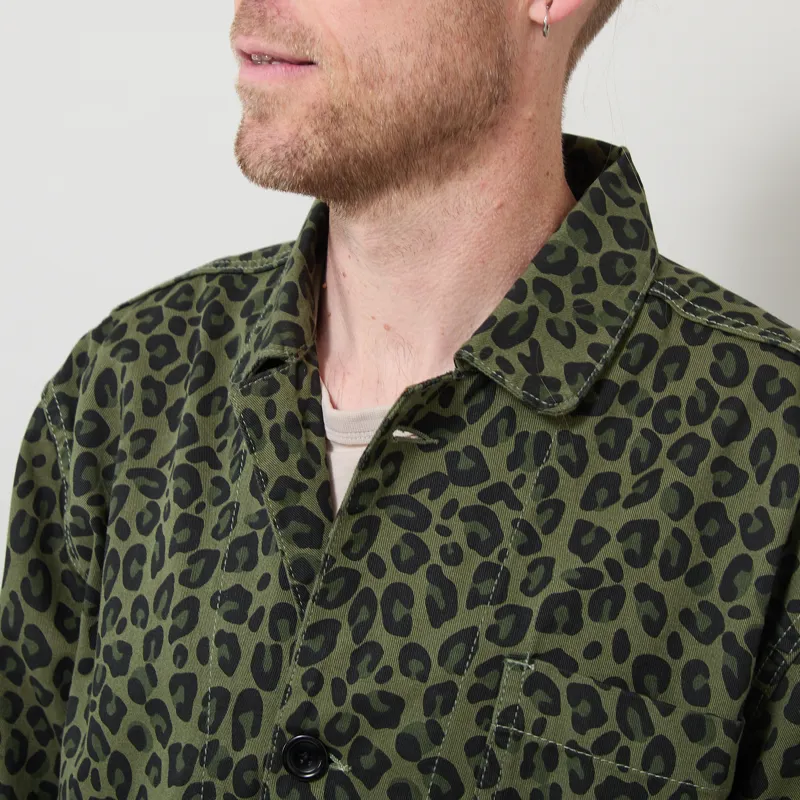 Service Works Pattern Easy Chef Shirt Green Leopard-3