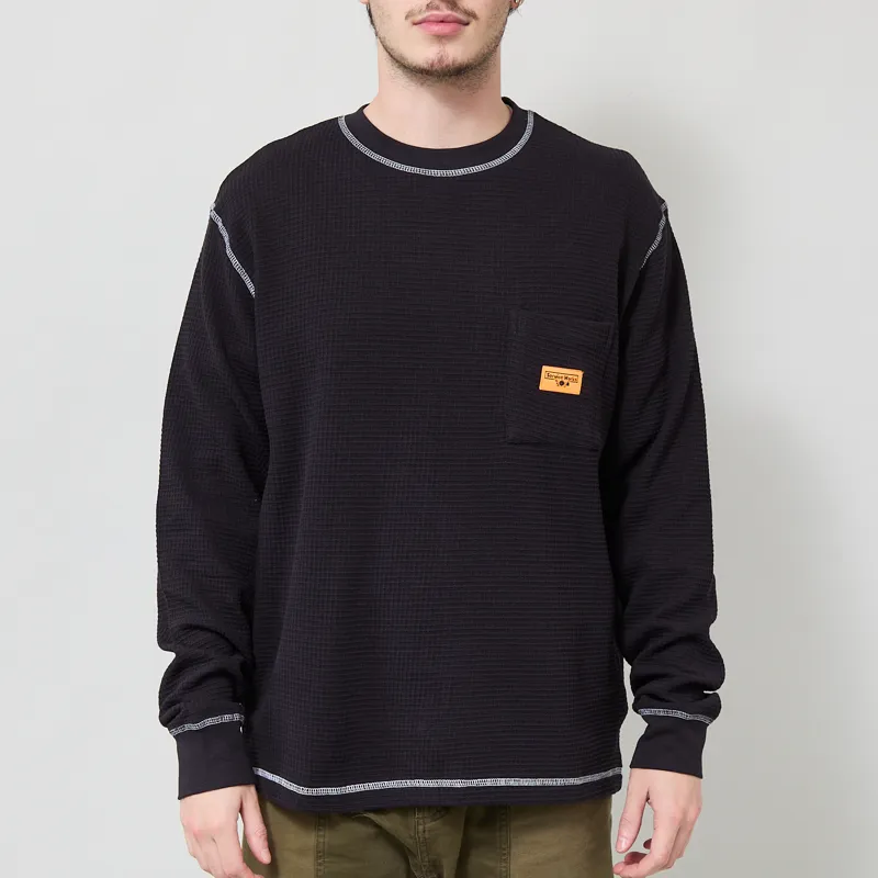 Service Works Waffle Contrast Thermal Long Sleeve T Shirt Black White