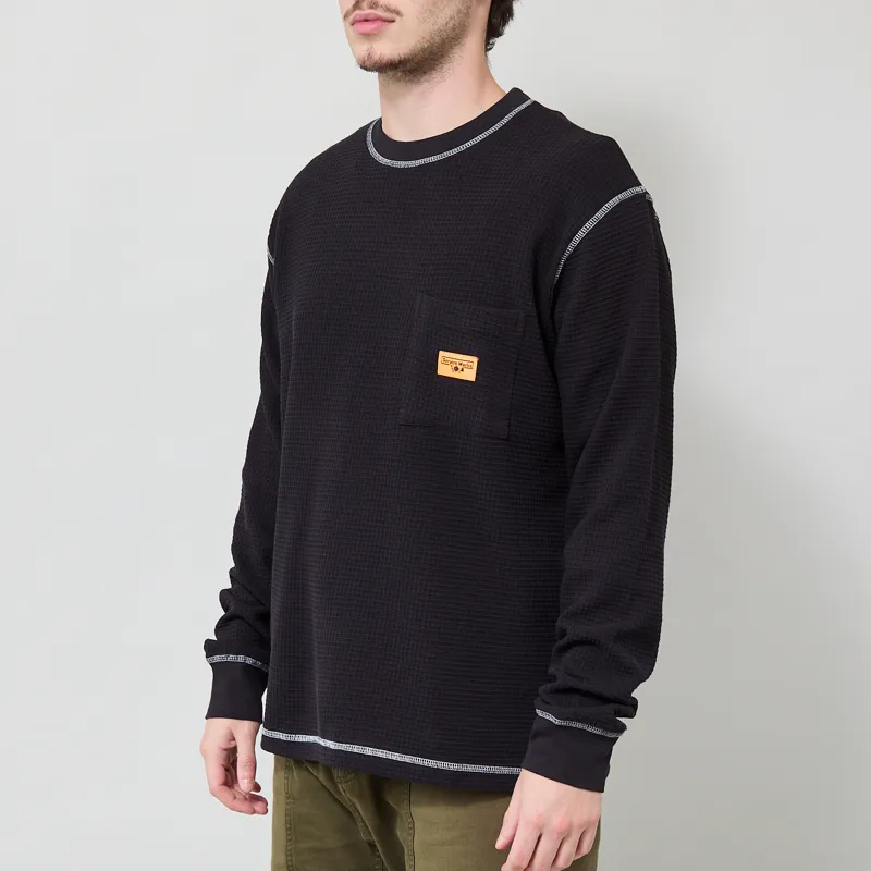 Service Works Waffle Contrast Thermal Long Sleeve T Shirt Black White-1
