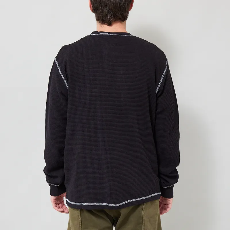 Service Works Waffle Contrast Thermal Long Sleeve T Shirt Black White-2