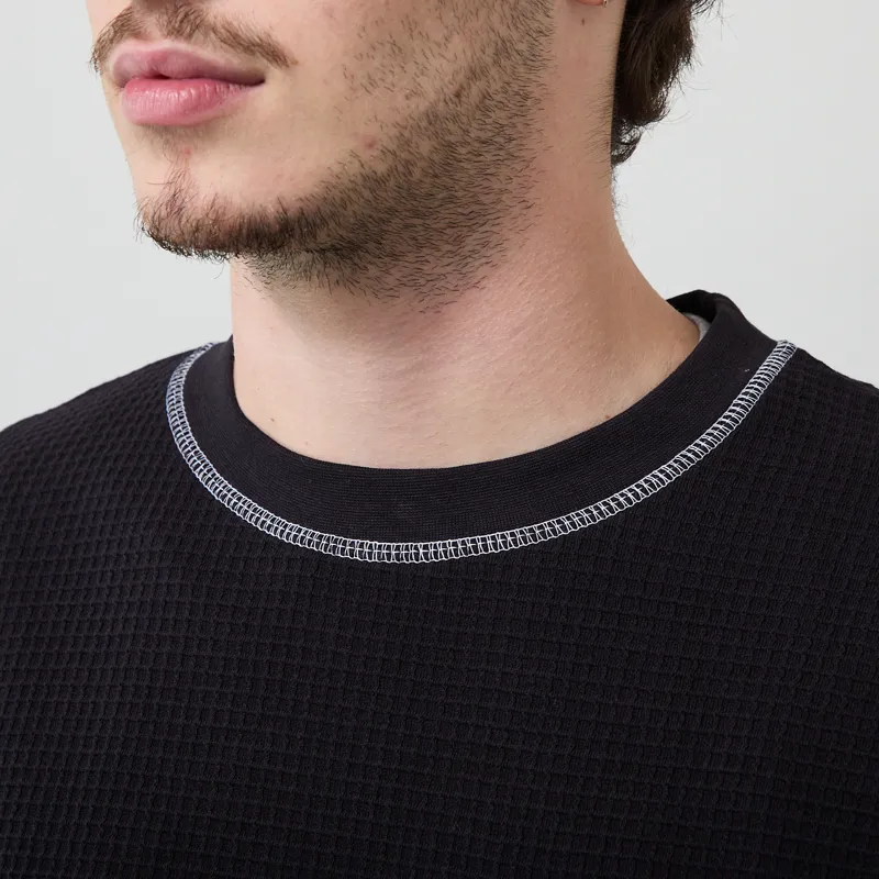 Service Works Waffle Contrast Thermal Long Sleeve T Shirt Black White-3